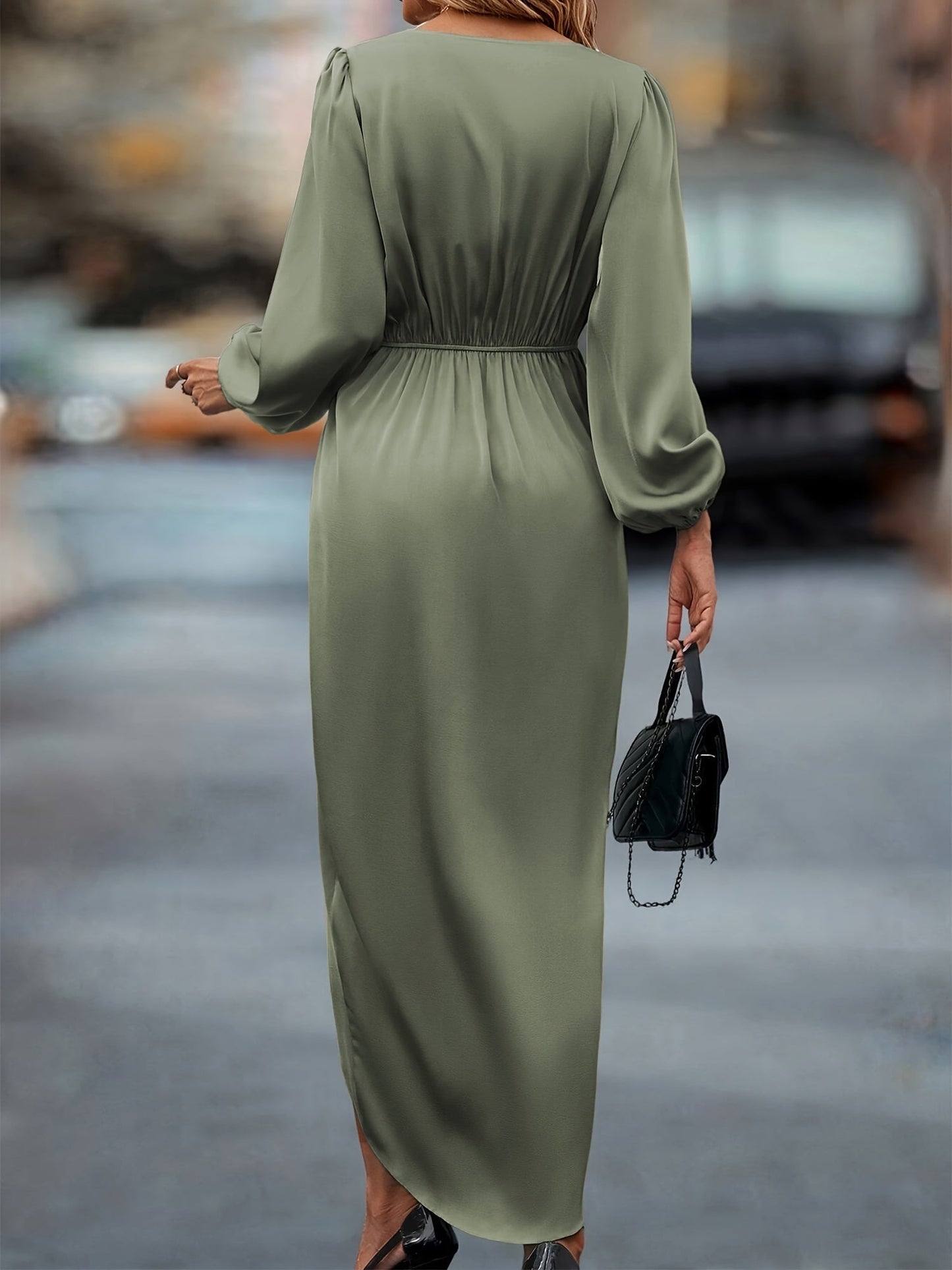 Magdalena - Elegant Women's Wrap Midi Dress With Ruched Waist