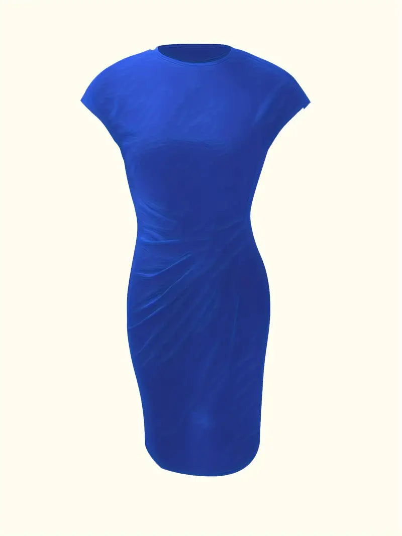 Livia - Elegant Women's Sheath Dress with Ruched Waist and Short Sleeves