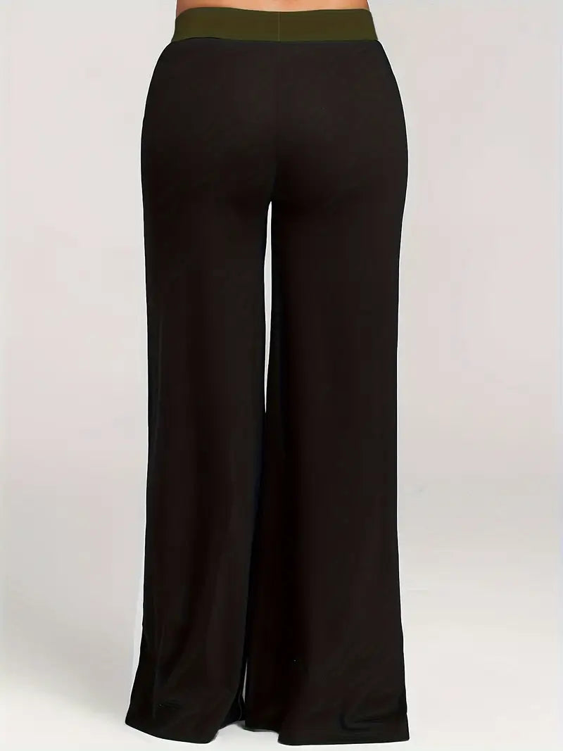 Delphine - Stylish Wide-Leg Trousers with Color Block Design