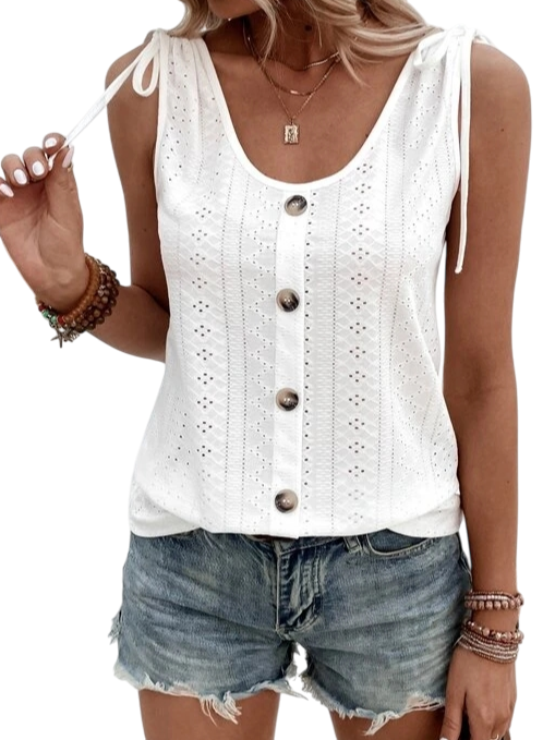 Sabina - Casual Women's Tank Top with Button Details and Adjustable Straps