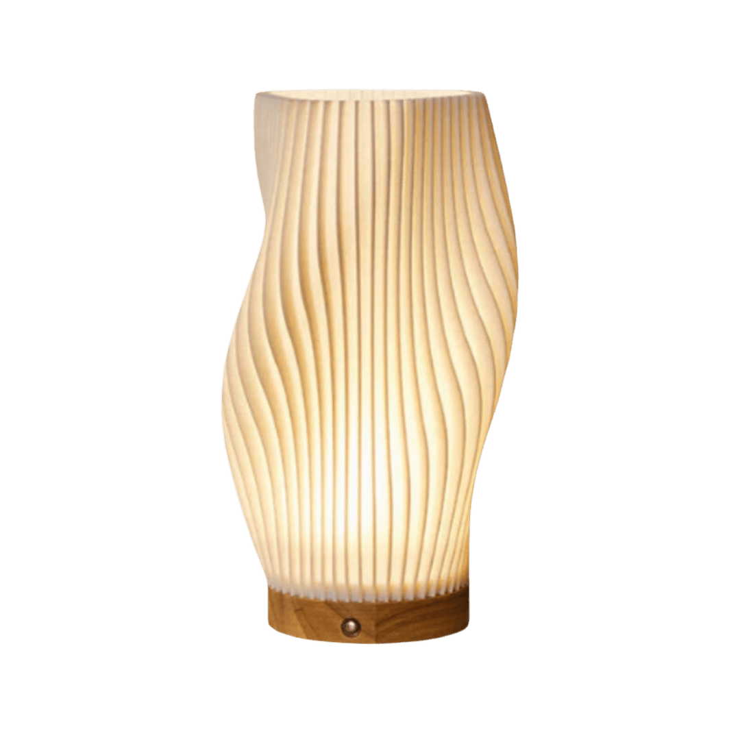 Torchora - Serene Wavecrest Lamp With Warm Wood Base Glow