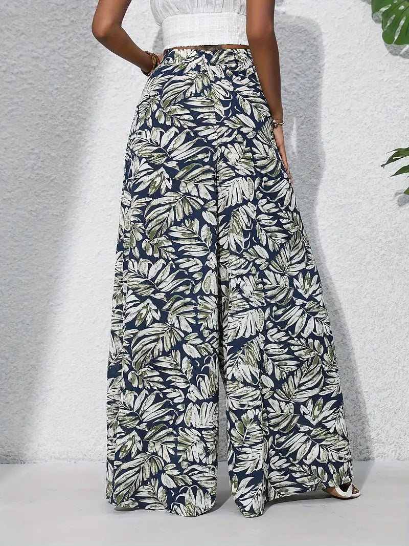 Bridget - Tropical Print Wide Leg Trousers for Effortless Chic Style