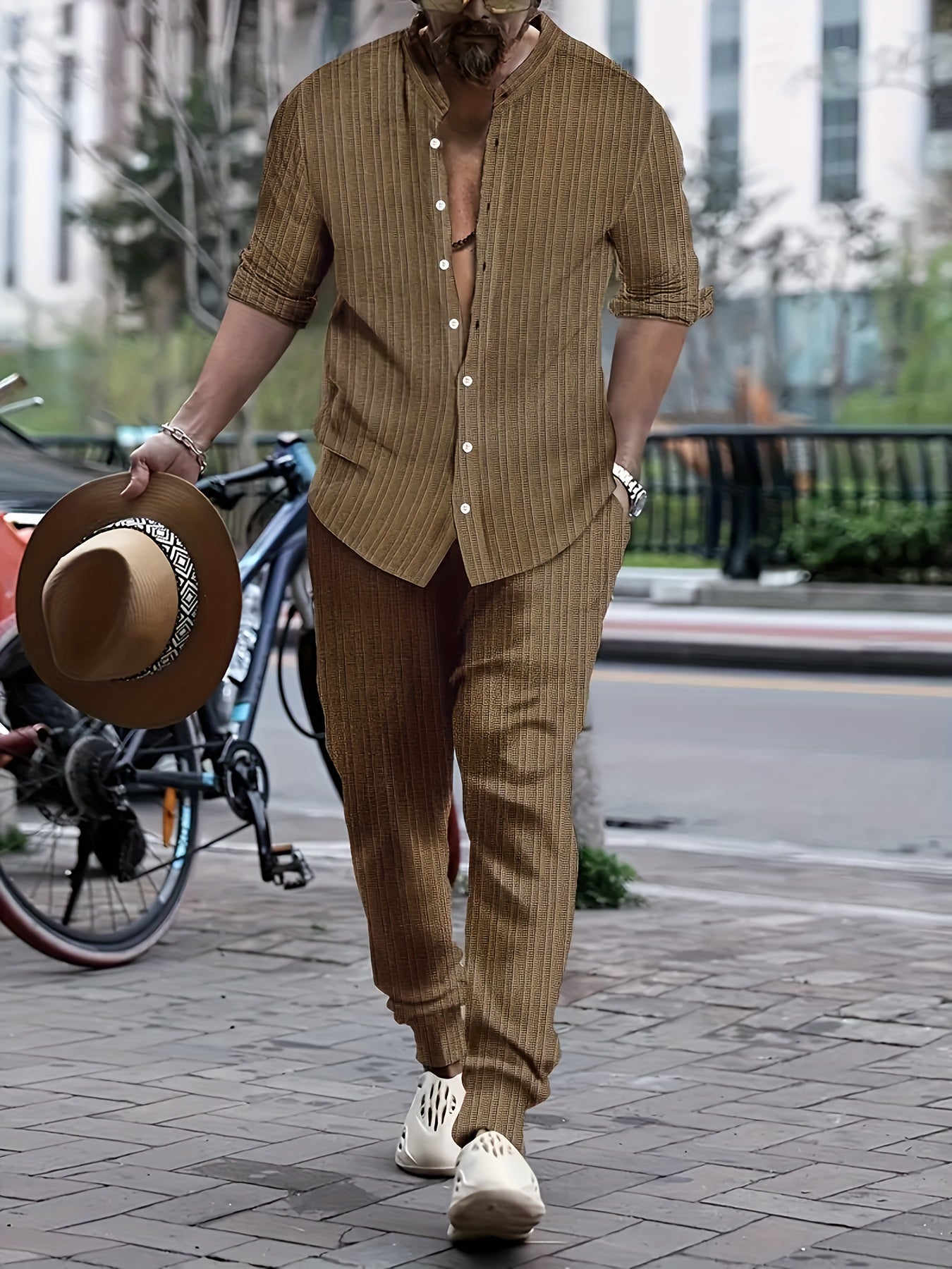 Moses - Elegant Men's Shirt and Trouser Set with Ribbed Design