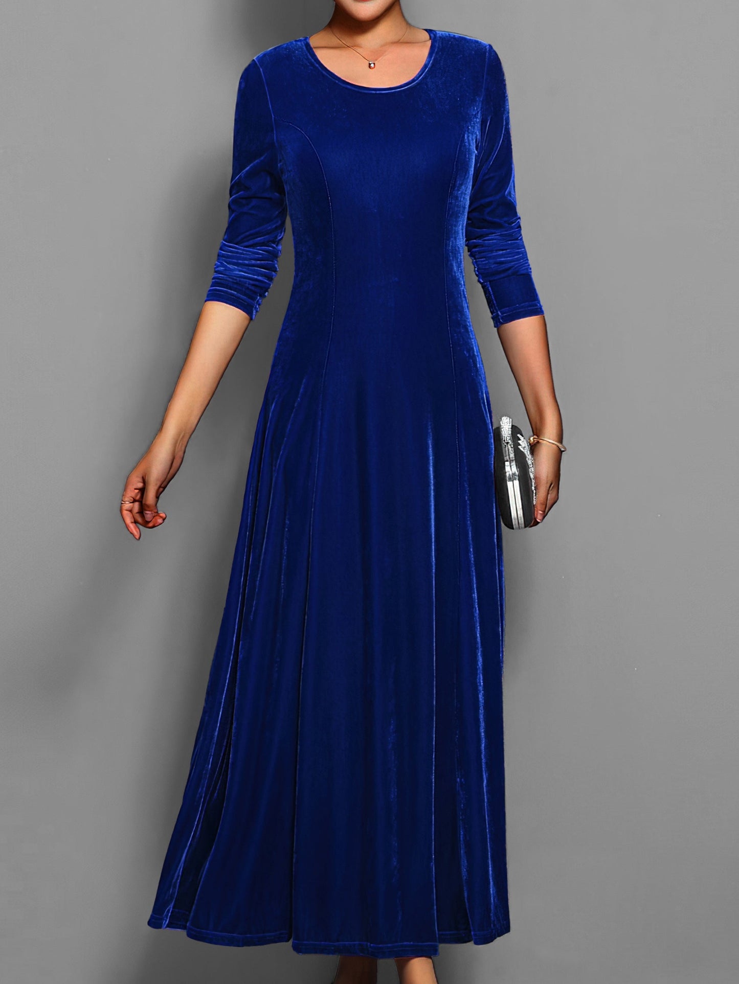 Finley - Casual Solid Midi Dress with Long Sleeves for Autumn Events