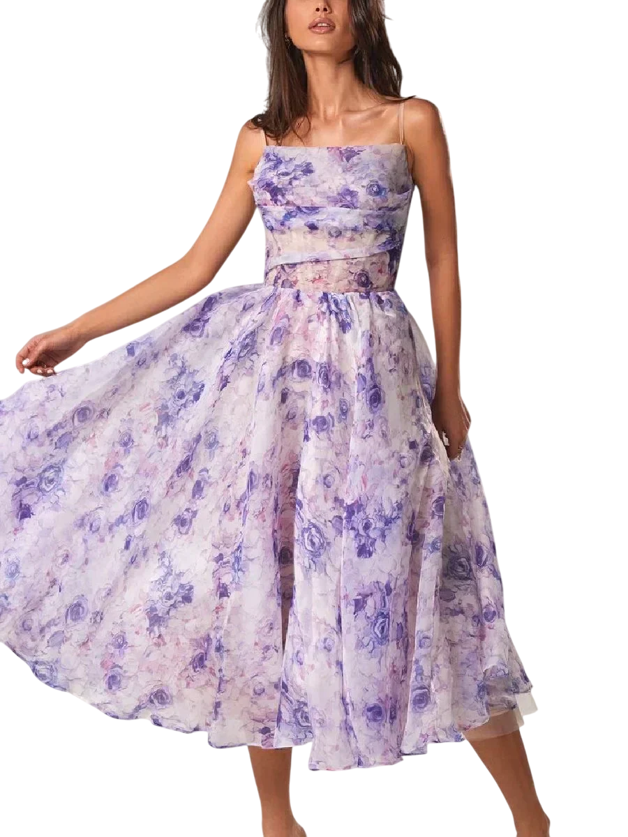 Kate - Elegant Women's Midi Dress with Floral Print and Structured Fit