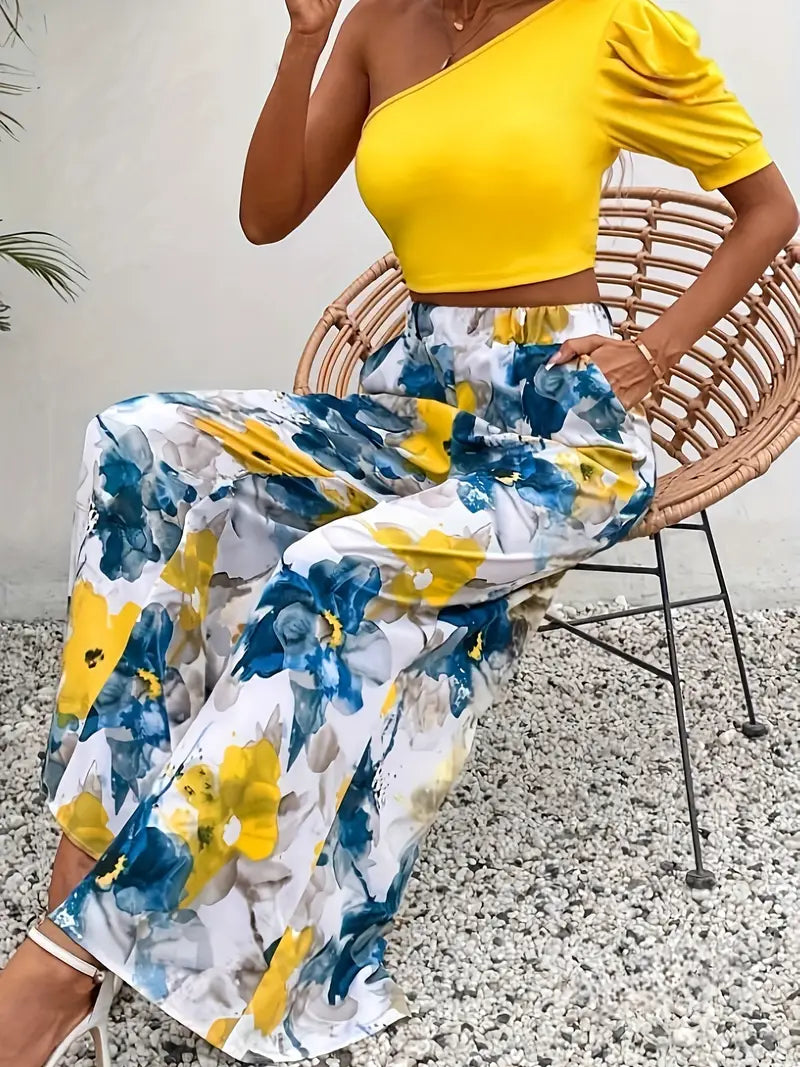Brooke - Vibrant Floral Wide-Leg Trousers for Stylish Summer Outings