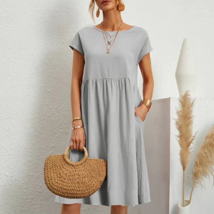 Amice - Timeless Women's Cotton Dress with Round Neckline