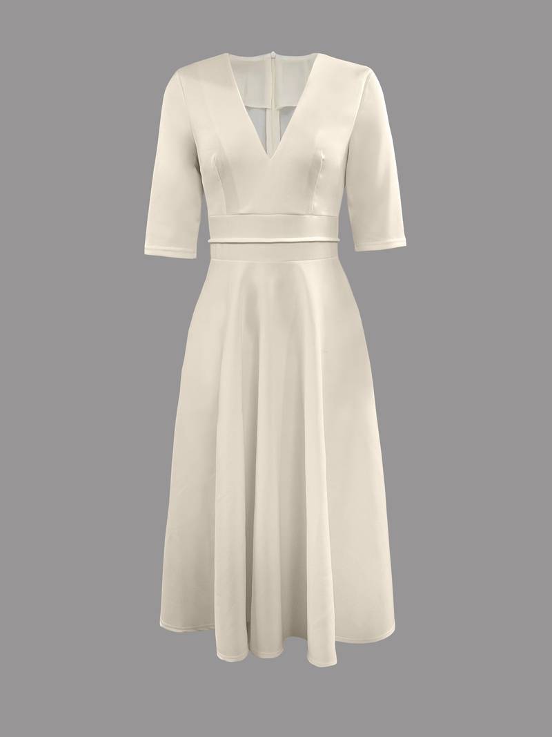 Jacinda - Elegant V-neck Dress with Flowy Skirt for Women