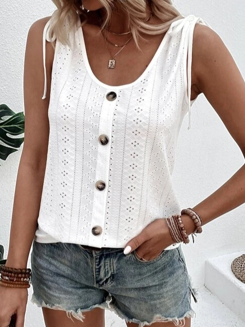 Sabina - Casual Women's Tank Top with Button Details and Adjustable Straps
