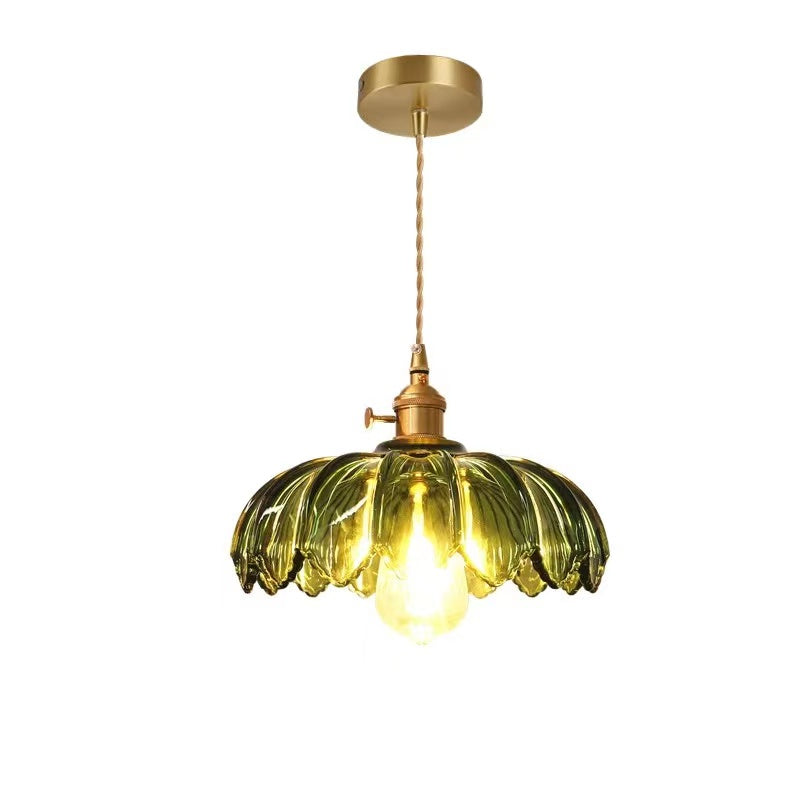 KindleGlo - Vintage Glazed Floral Hanging Lamp in Amber and Green