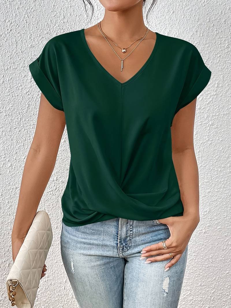 Nellie - Lightweight Women's Short Sleeve Top with V-neck and Twist Detail