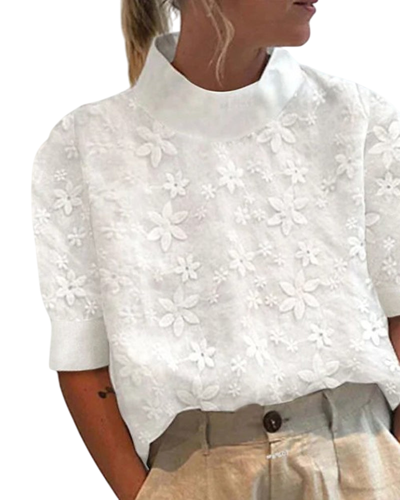 Merle - Chic Women's Top with Embroidered Stand-up Collar