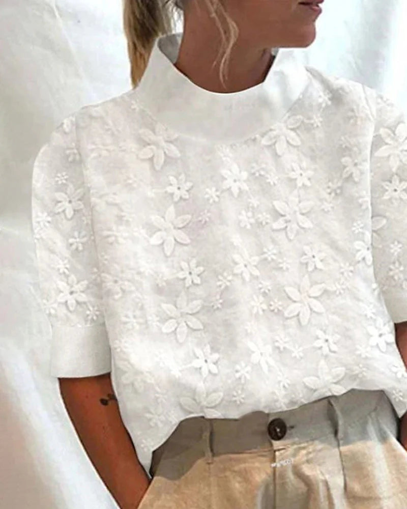 Merle - Chic Women's Top with Embroidered Stand-up Collar