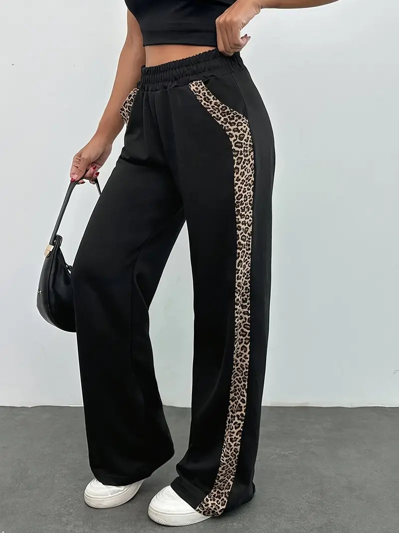Valeska - Elegant Wide-Leg Trousers with Leopard Print Side Stripes