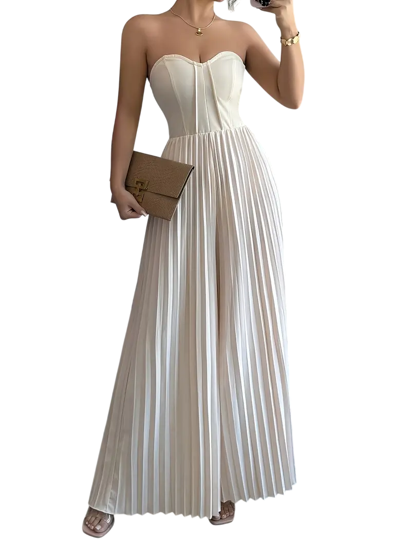 Beatrix - Elegant Strapless Jumpsuit with Pleated Wide-Leg Design