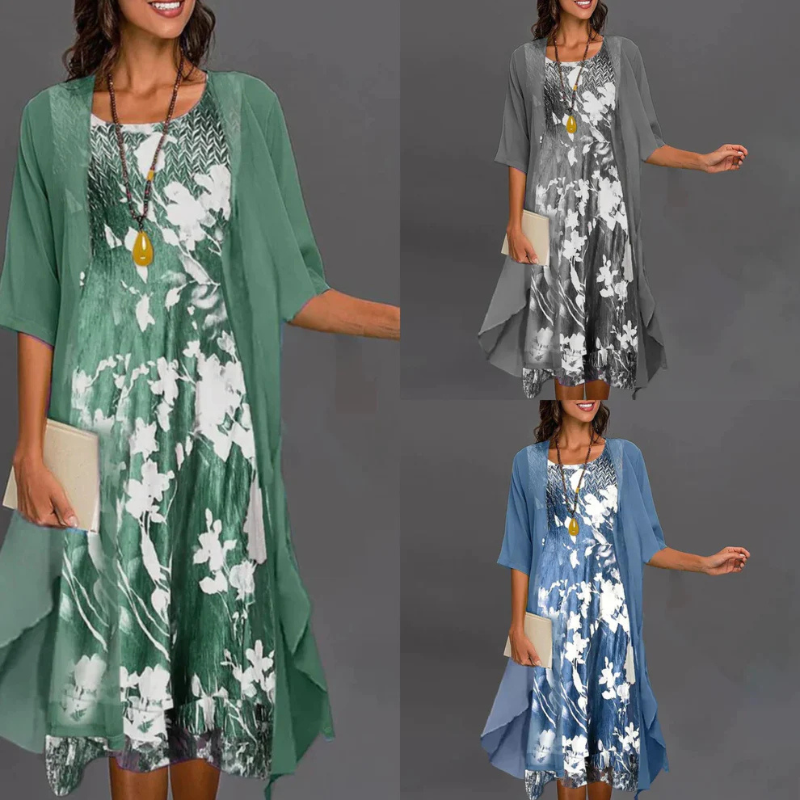Emmy - Elegant Women's Floral Print Dress with Blazer