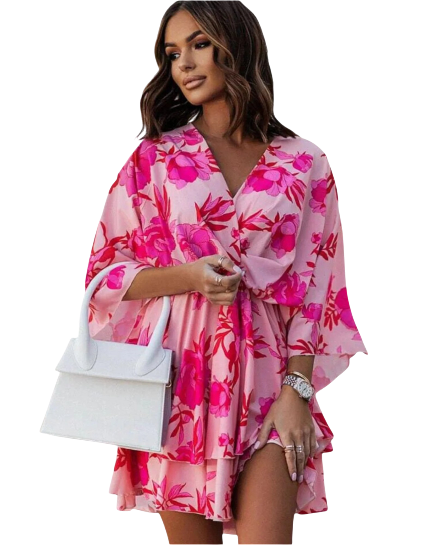 Valerie - Effortlessly Elegant Midi Dress with V-Neck and Batwing Design
