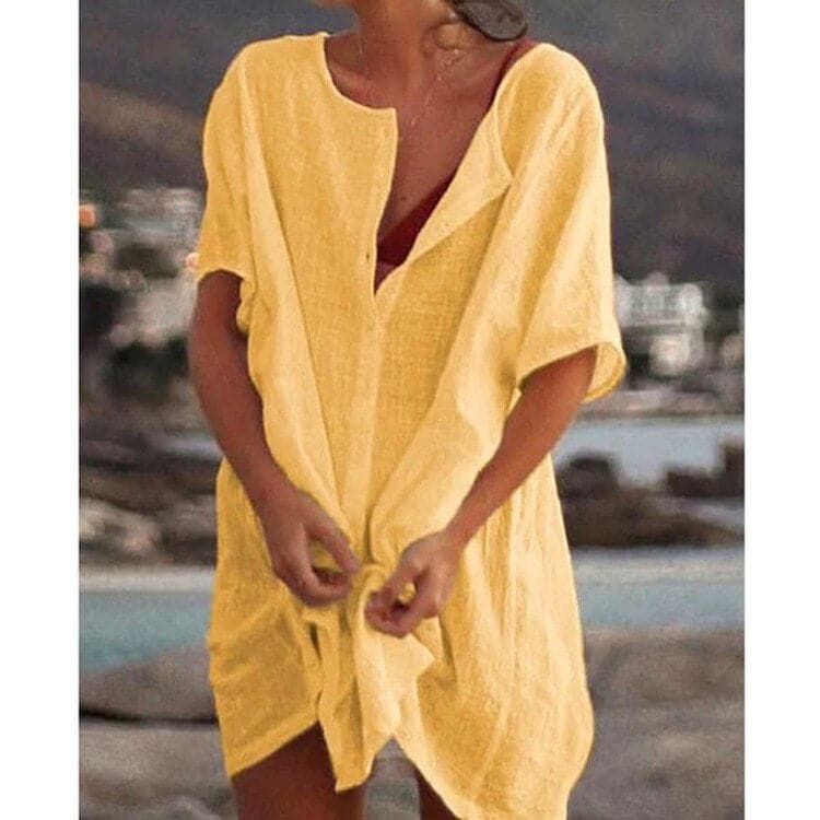 Shauna - Vibrant Pink Linen Tunic Lightweight Beach Coverup