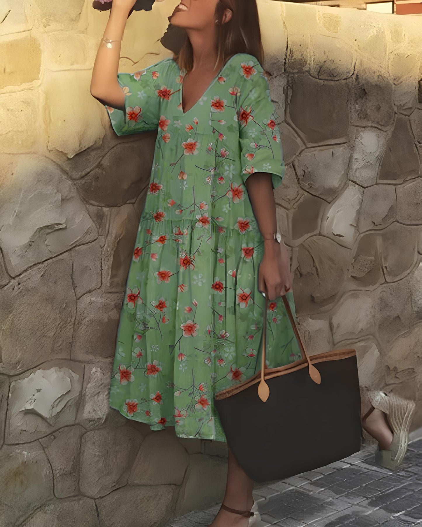 Mabyn - Elegant Women's Dress with Bohemian Charm and Floral Print