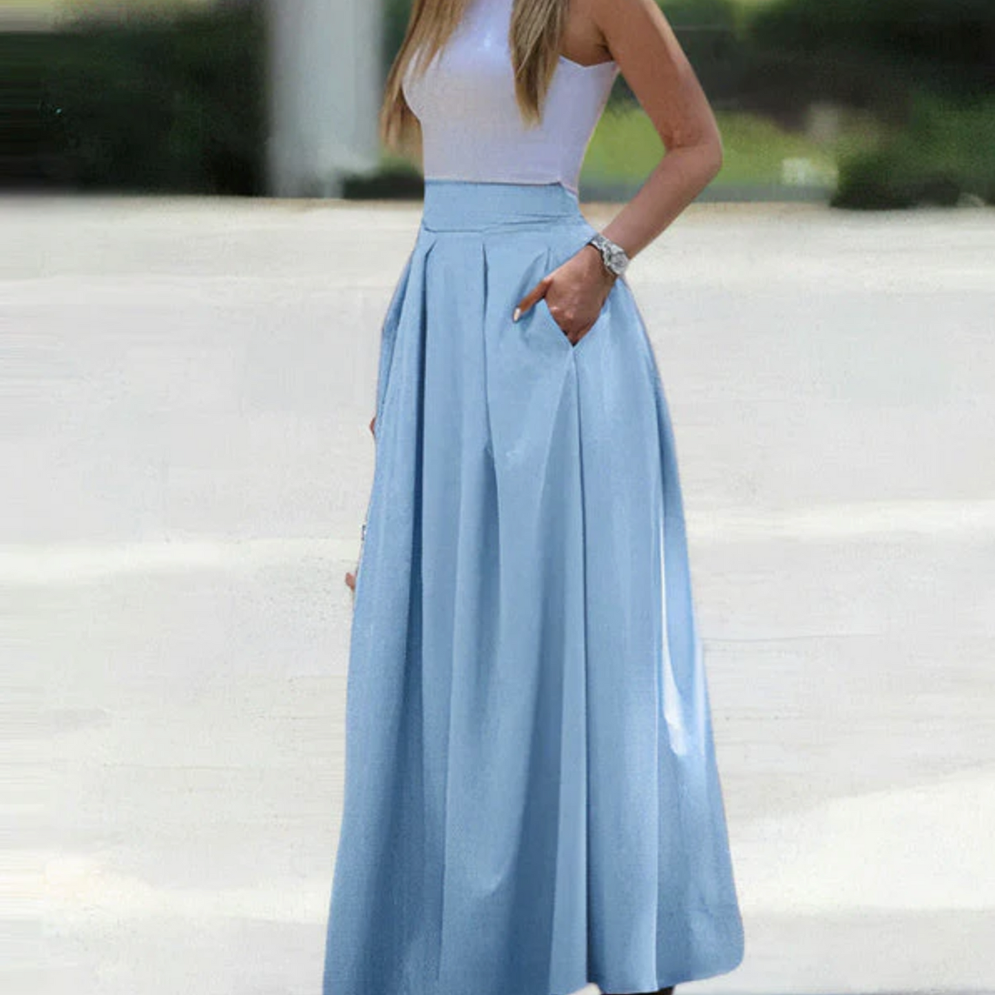 Jill - Elegant Pleated Loose Skirt with High-Waisted A-line Design