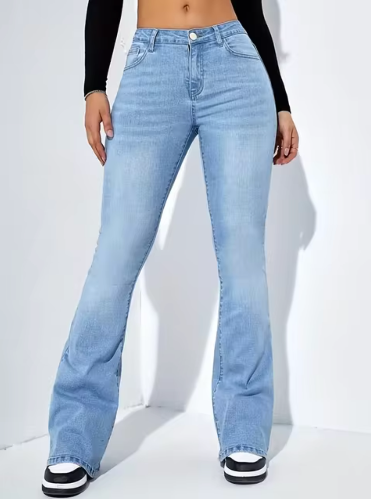 Galatea - Trendy High-Waisted Flared Denim Trousers for Women