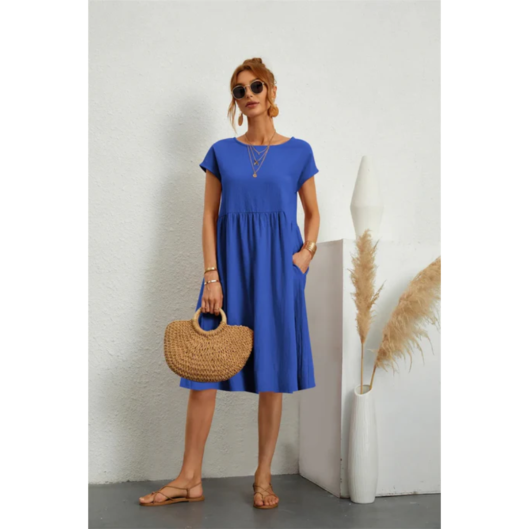 Laurel - Elegant Women's Midi Dress with Short Sleeves