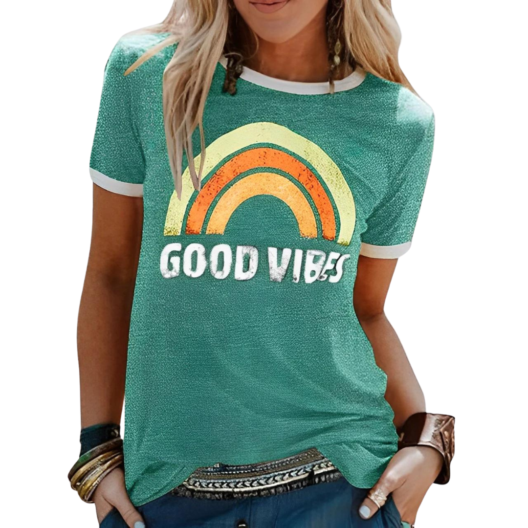 Perpetua - Stylish Women's T-Shirt with Rainbow Graphic Design