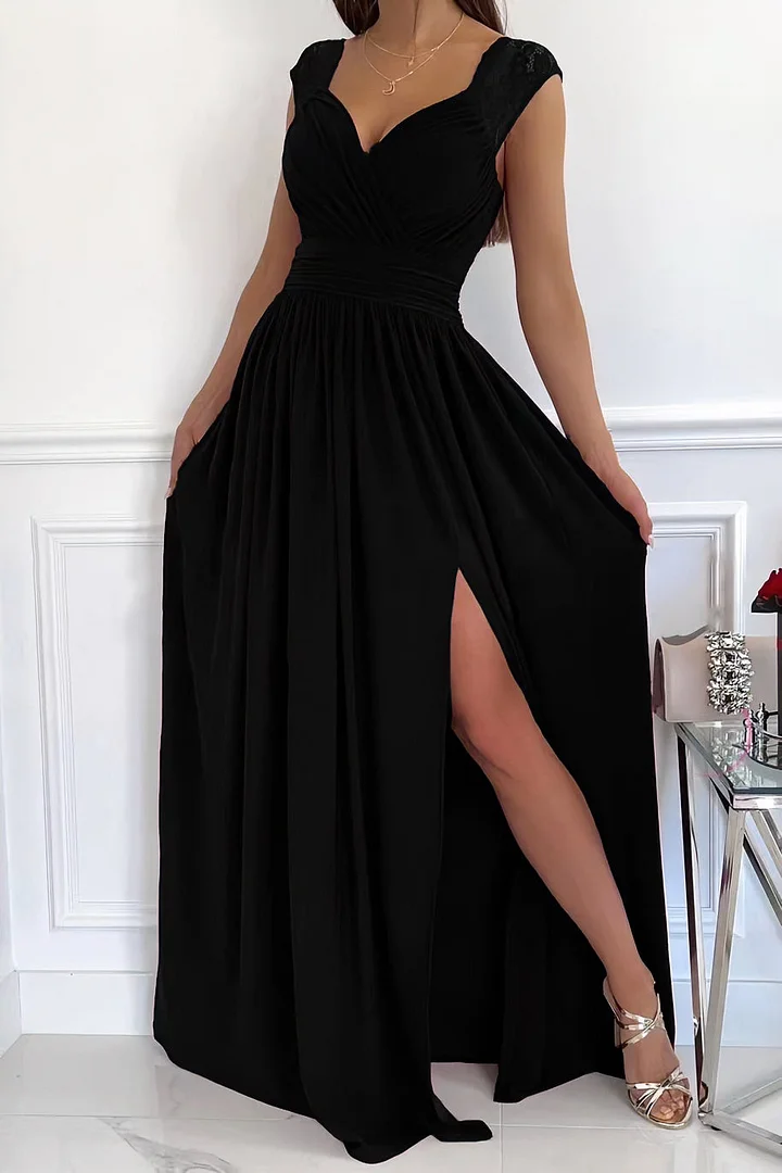 Elsin - Elegant Sleeveless Lace Dress with Hem and Back Opening