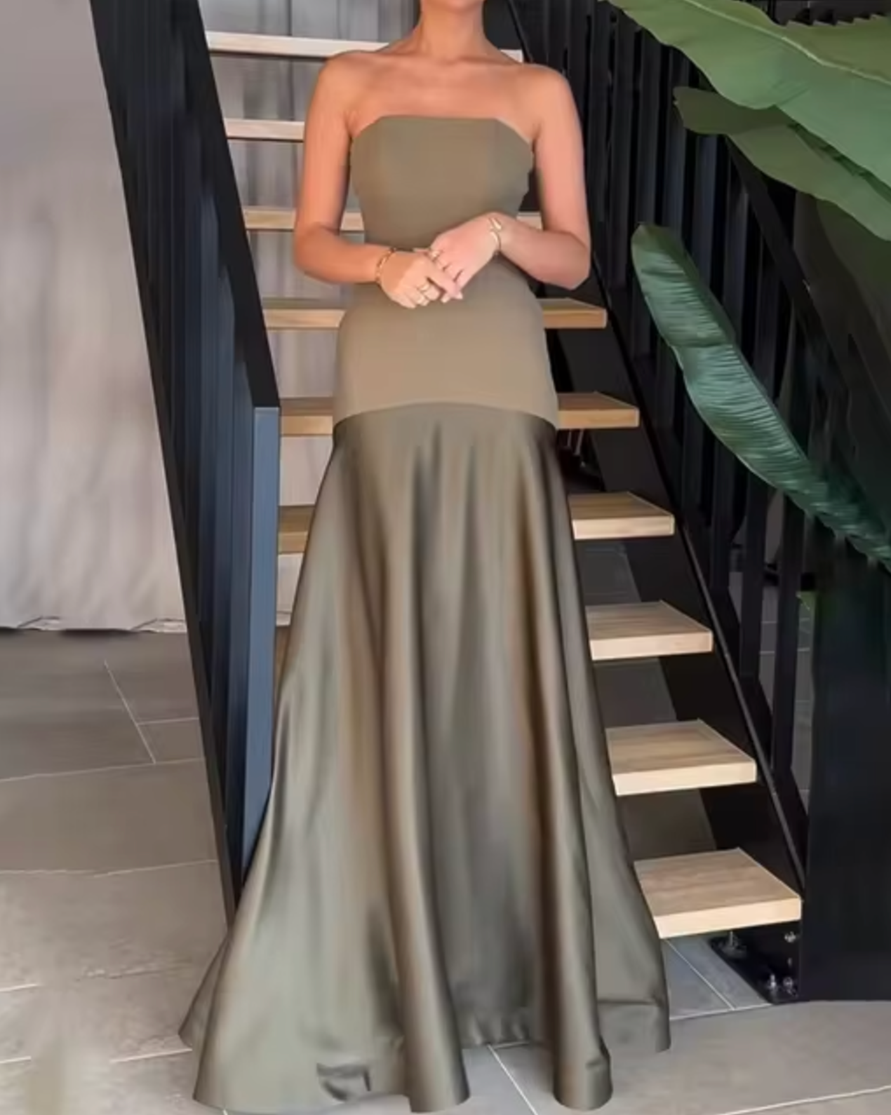 Kerra - Elegant Strapless Maxi Dress with Luxe Patchwork Design