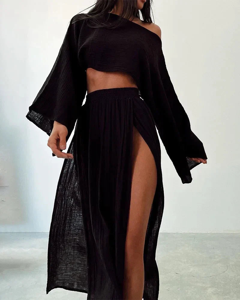 Amara - Stylish Two-Piece Set for Women with Flowy Skirt and Crop Top