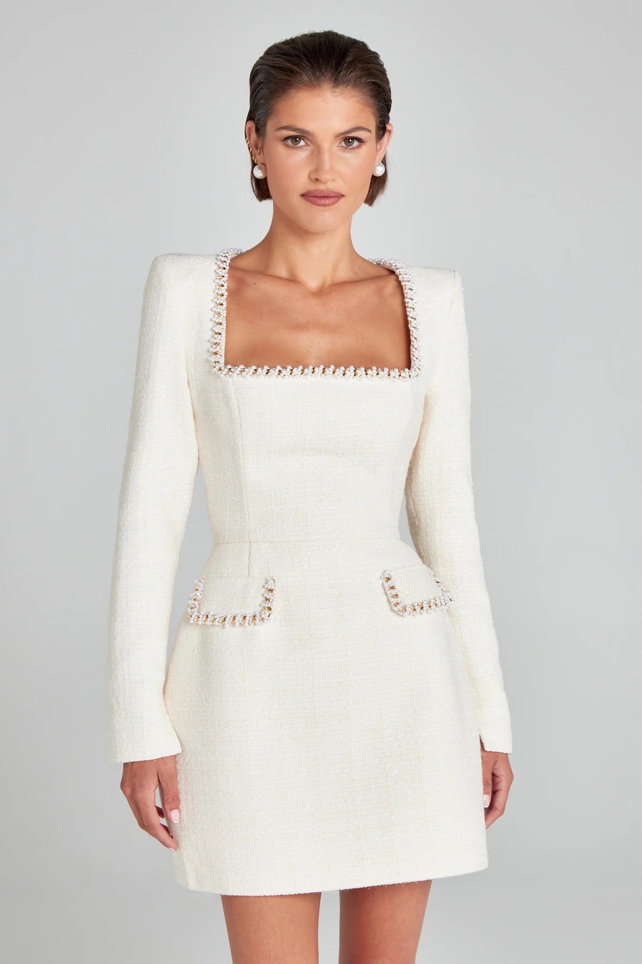 Essie - Elegant Beaded Detail Women's U Neck Dress for Special Occasions