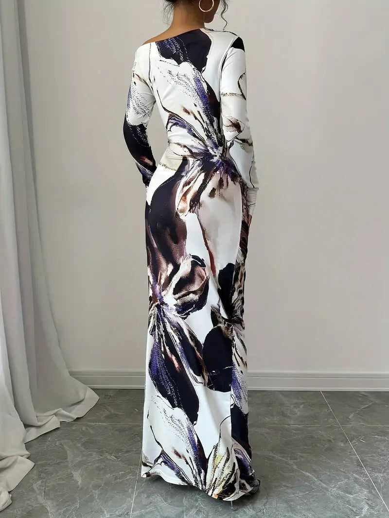Yasmin - Elegant Long-Sleeved Maxi Dress with Abstract Print