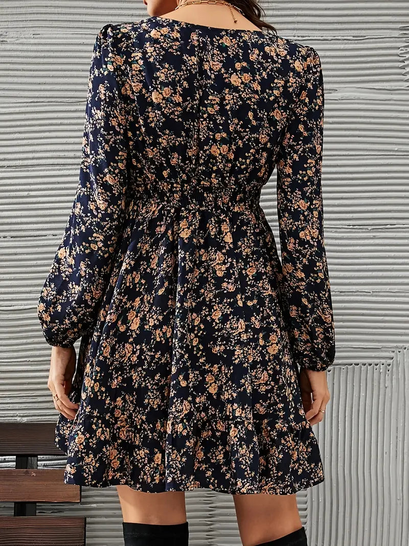 Cara - Boho Floral Dress with Deep V-neck and Lace Details