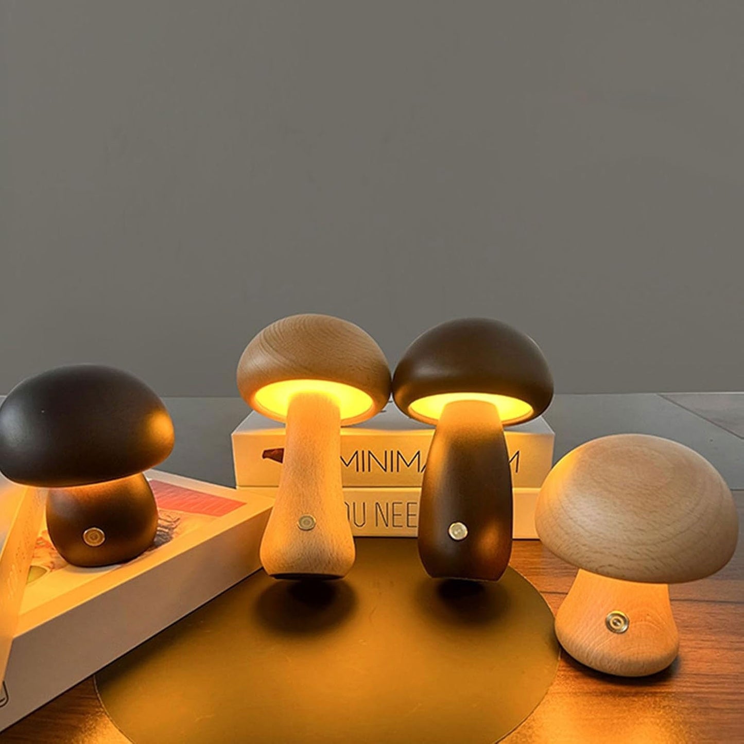 Twilora - Dimmable Wooden LED Mushroom Night Light with USB Charging