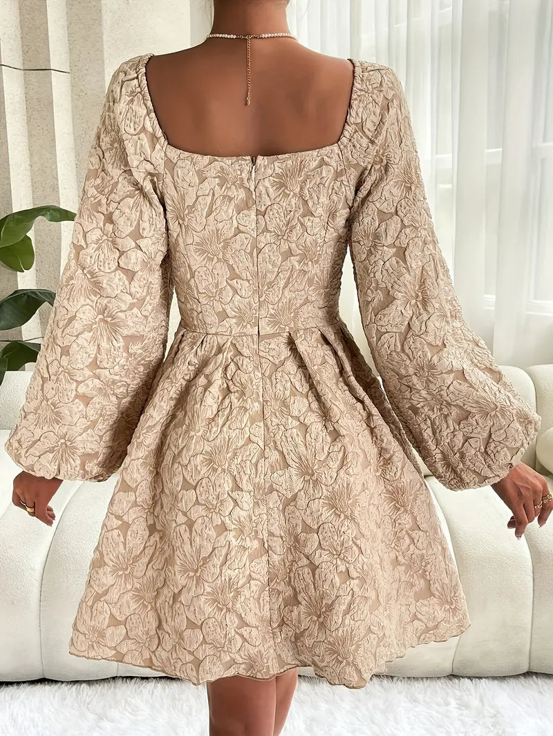 Tyra - Elegant Puff Sleeve Dress with Floral Embroidery