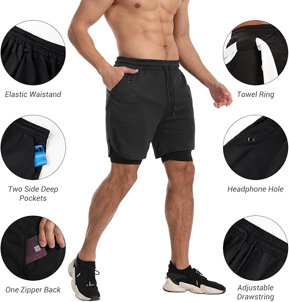 Byron - Men's Gym Shorts With Phone Pocket And Liner