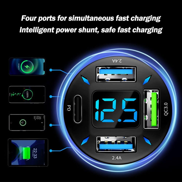 Fosvia - 66W Fast Car Charger USB PD QC 3.0 12-24V Universal