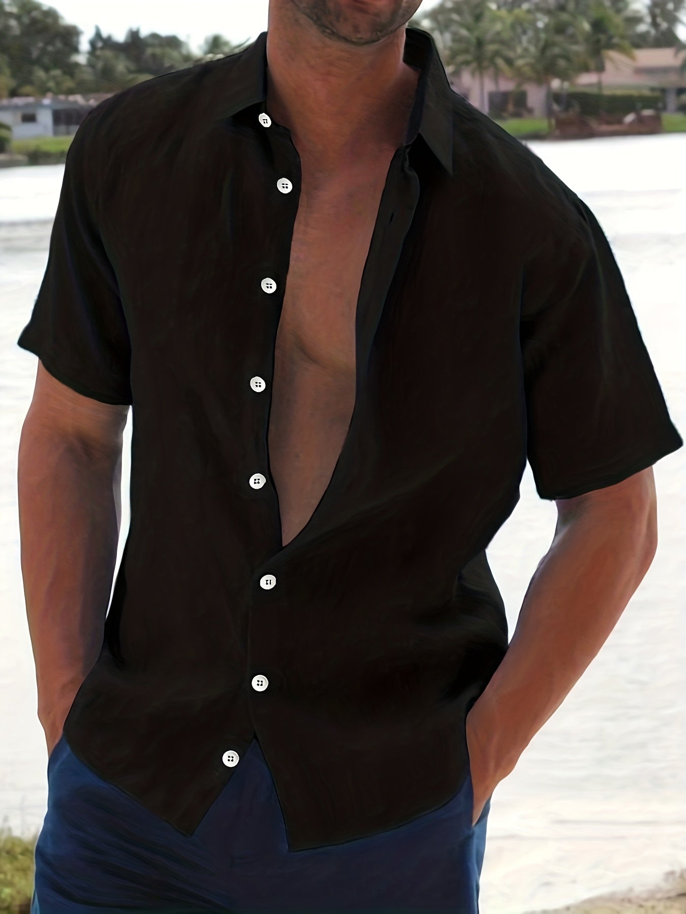 Colin - Lightweight Men's Short-Sleeved Shirt in Cotton and Linen Blend