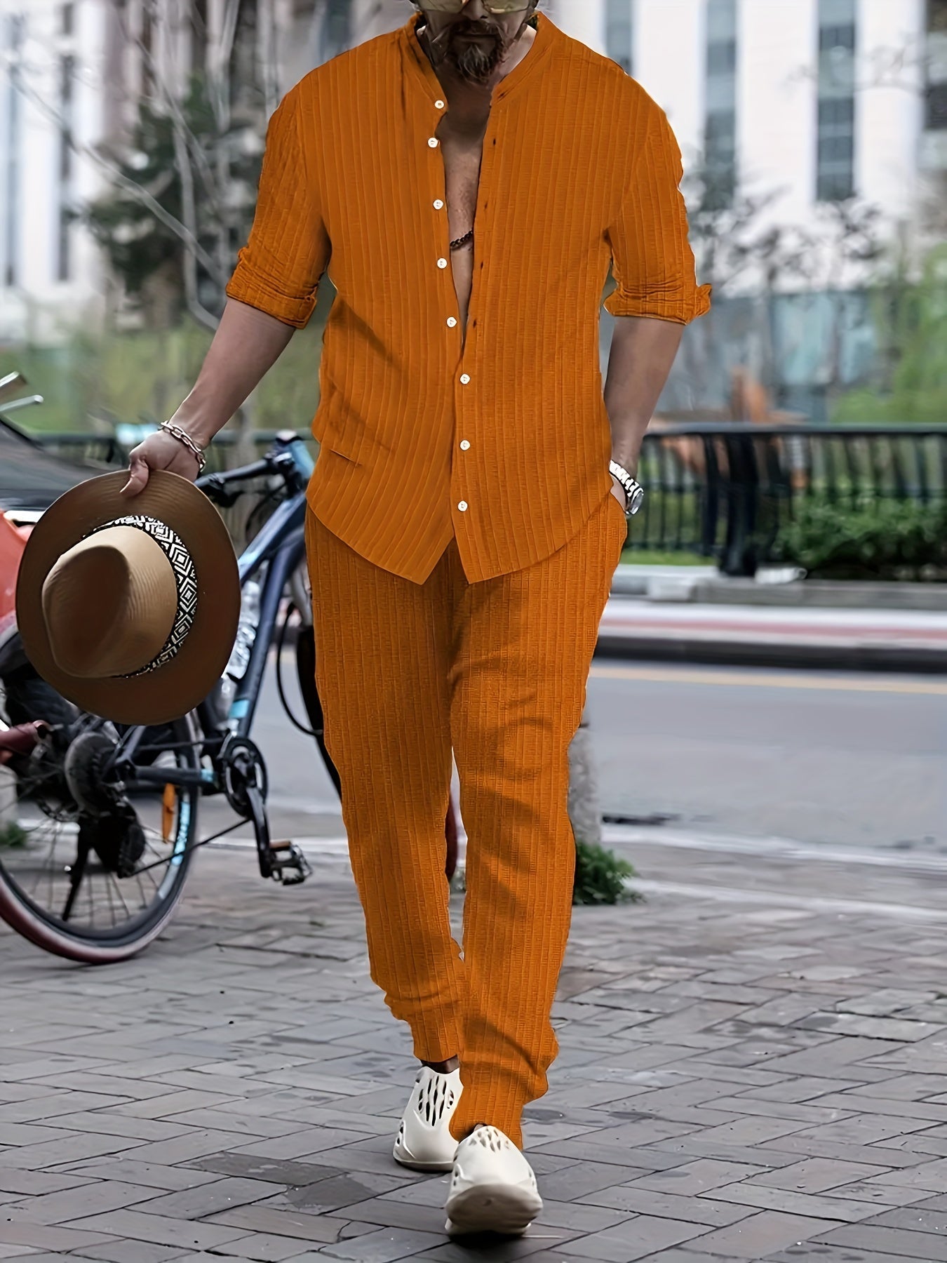 Moses - Elegant Men's Shirt and Trouser Set with Ribbed Design
