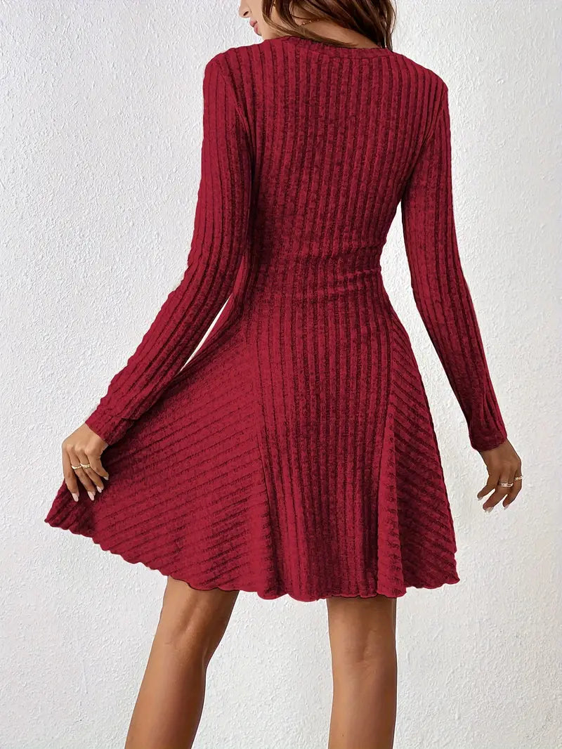 Allie - Casual Long Sleeve Ribbed A-line Dress for Any Season