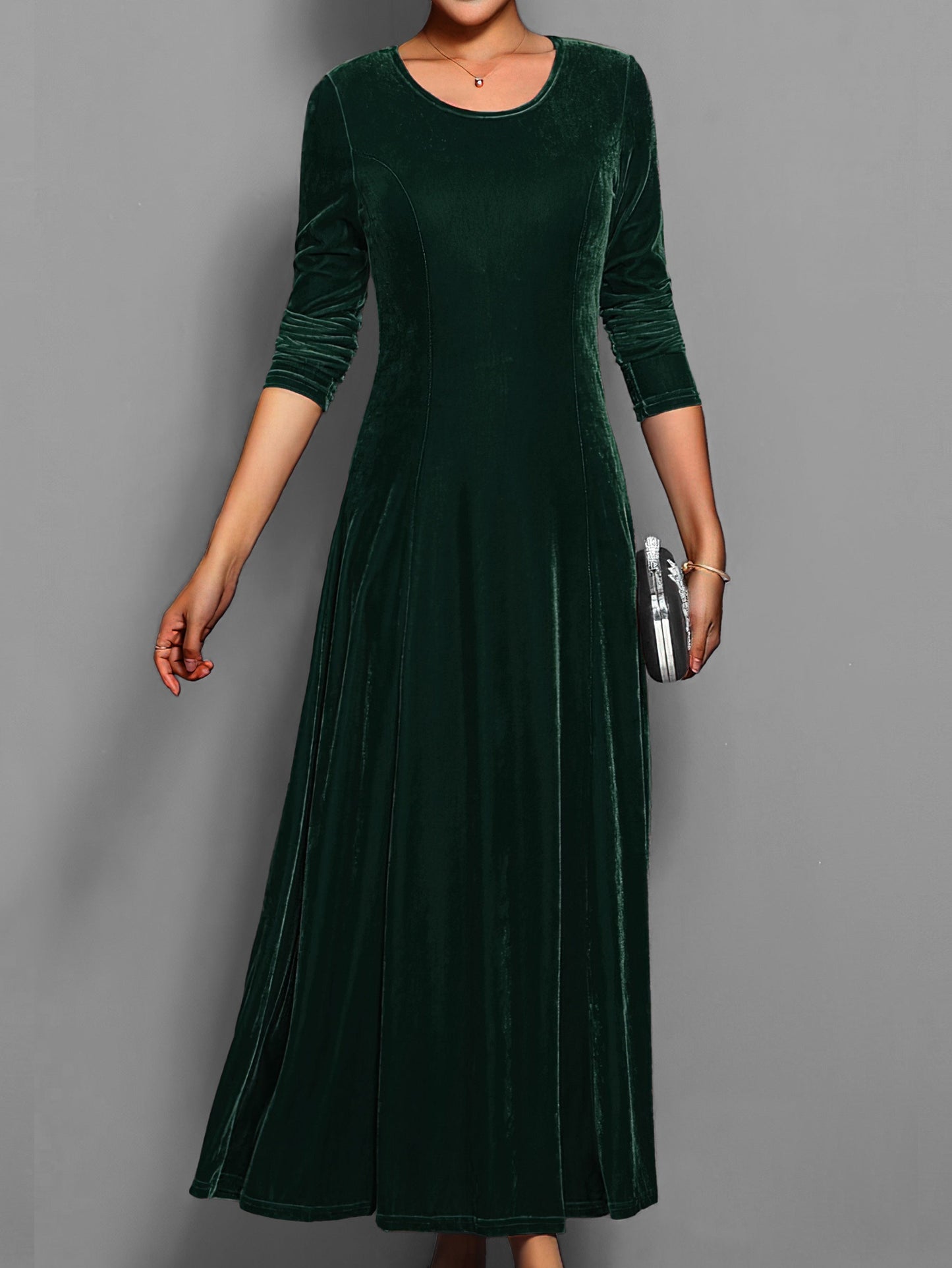 Finley - Casual Solid Midi Dress with Long Sleeves for Autumn Events