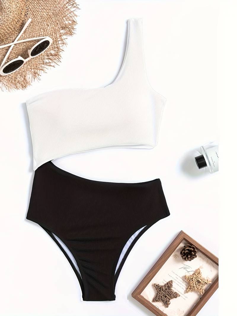 Rosalind - Stylish and Sexy One-Shoulder Bikini Set in Ribbed Fabric