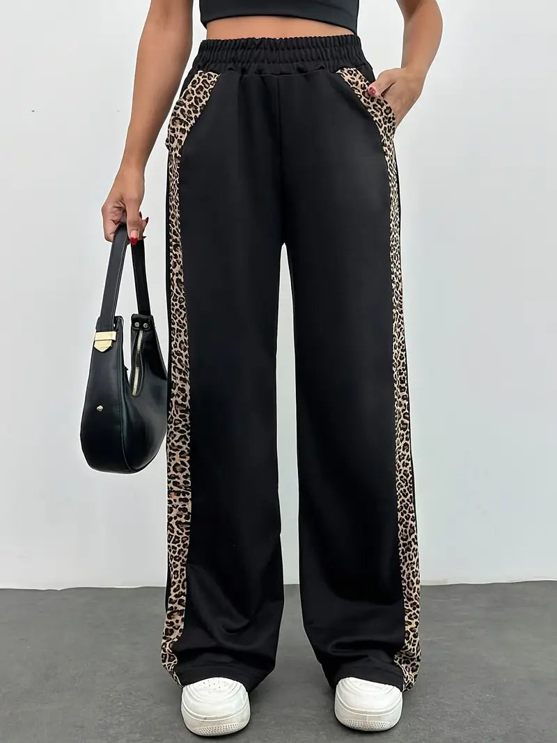 Valeska - Elegant Wide-Leg Trousers with Leopard Print Side Stripes