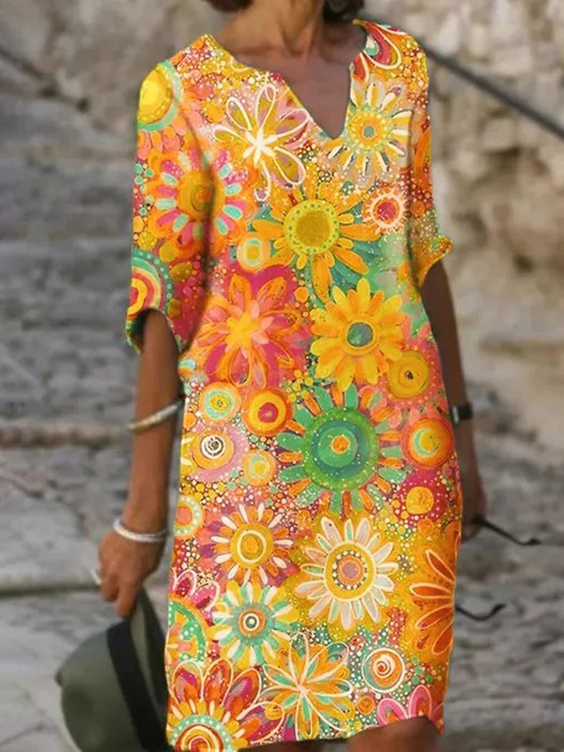 Philipa - Charming Floral Dress with V-neck Design for Women