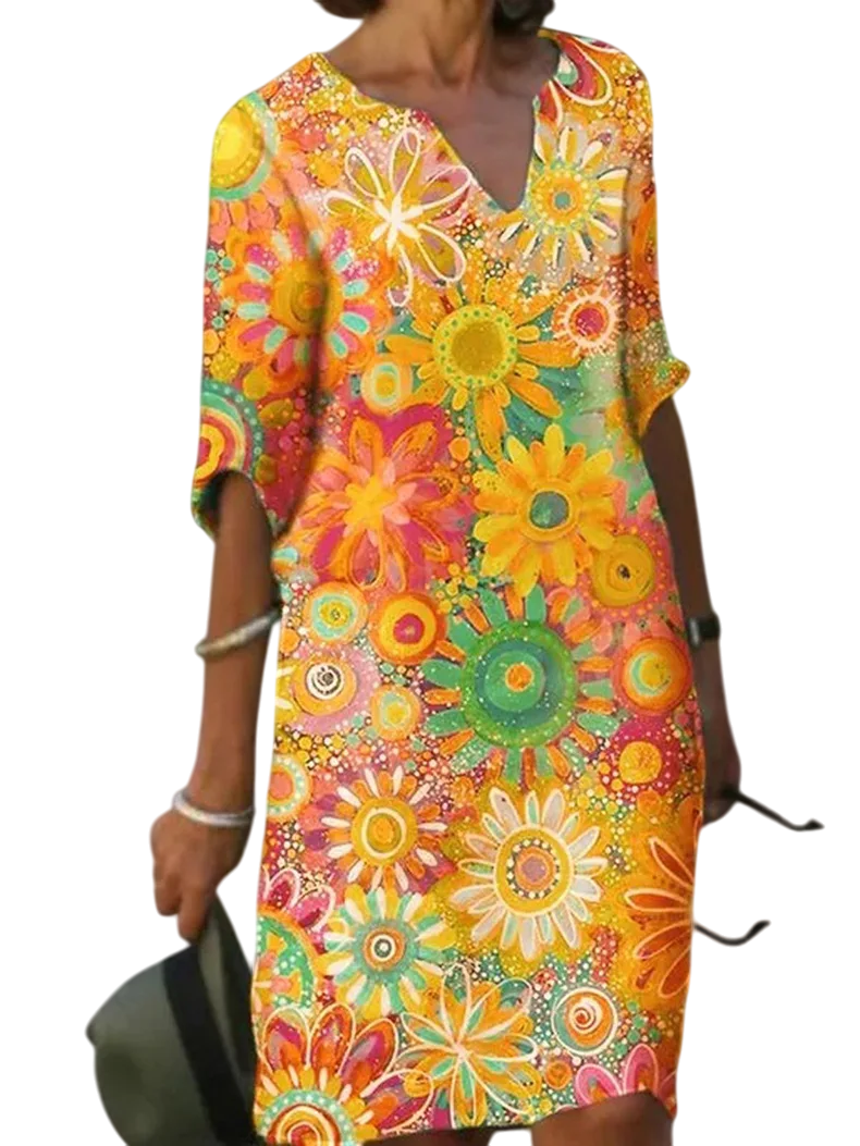 Lystra - Playful Floral Print Dress for Warm Weather Events