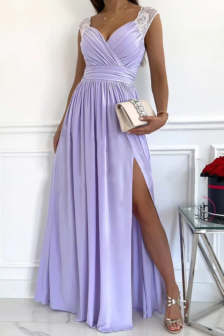 Elsin - Elegant Sleeveless Lace Dress with Hem and Back Opening