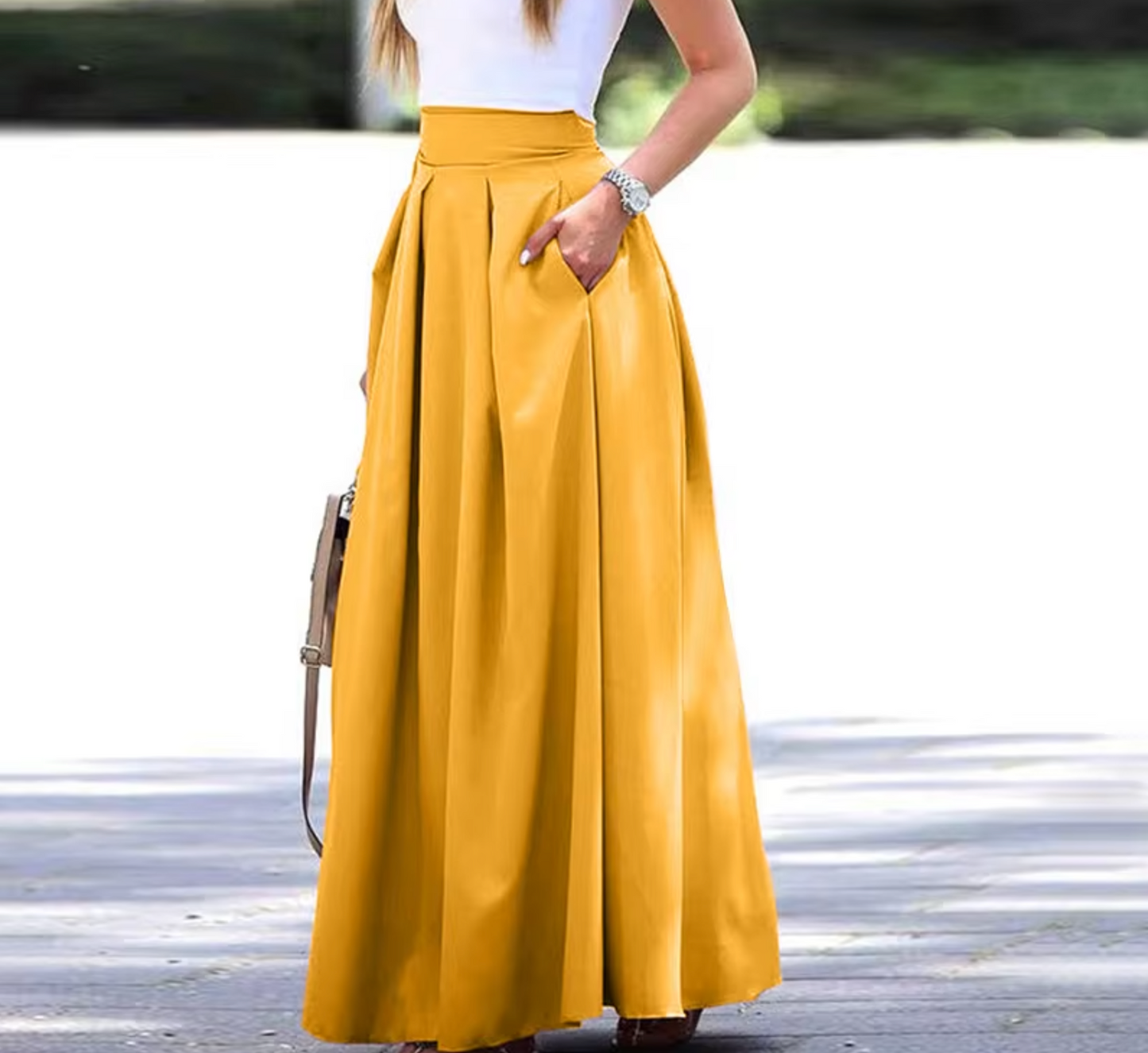 Jill - Elegant Pleated Loose Skirt with High-Waisted A-line Design
