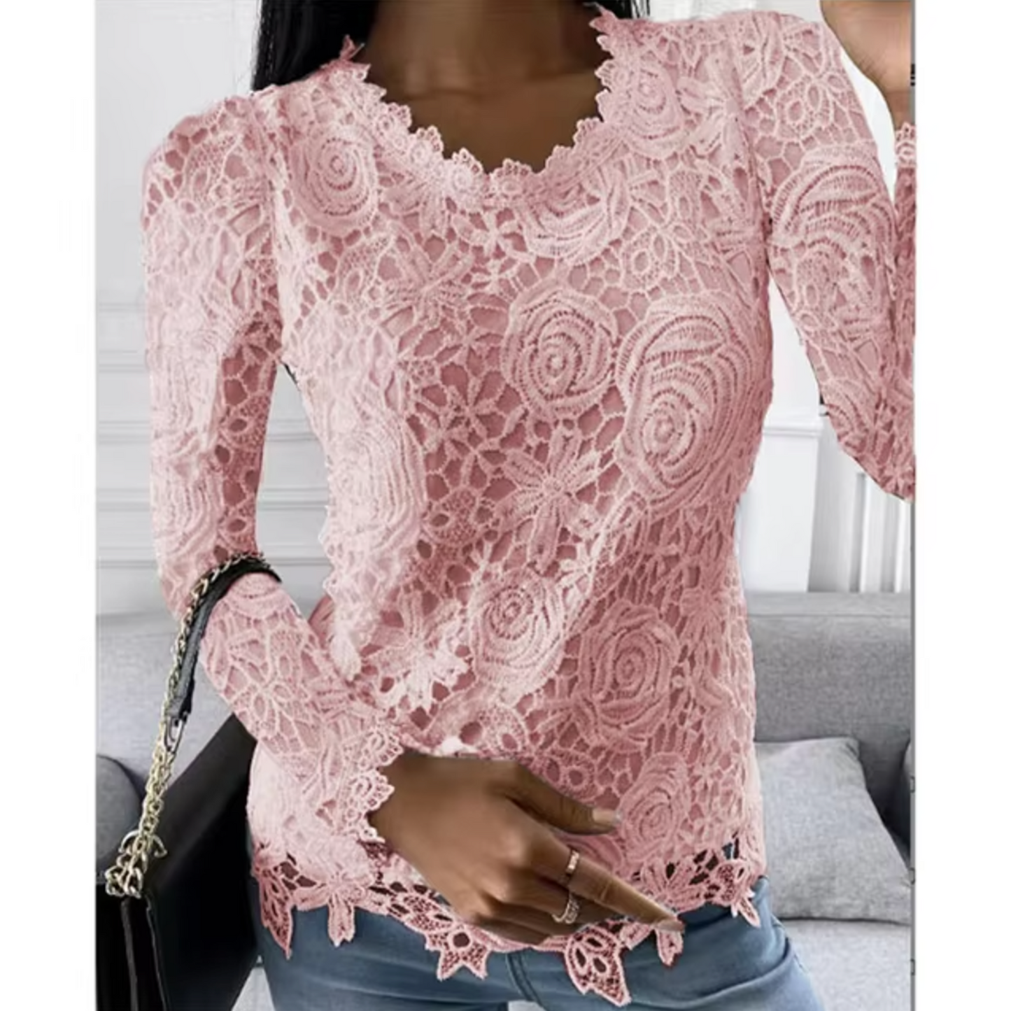 Juniper - Elegant Lace Top with Floral Pattern and Scalloped Edges