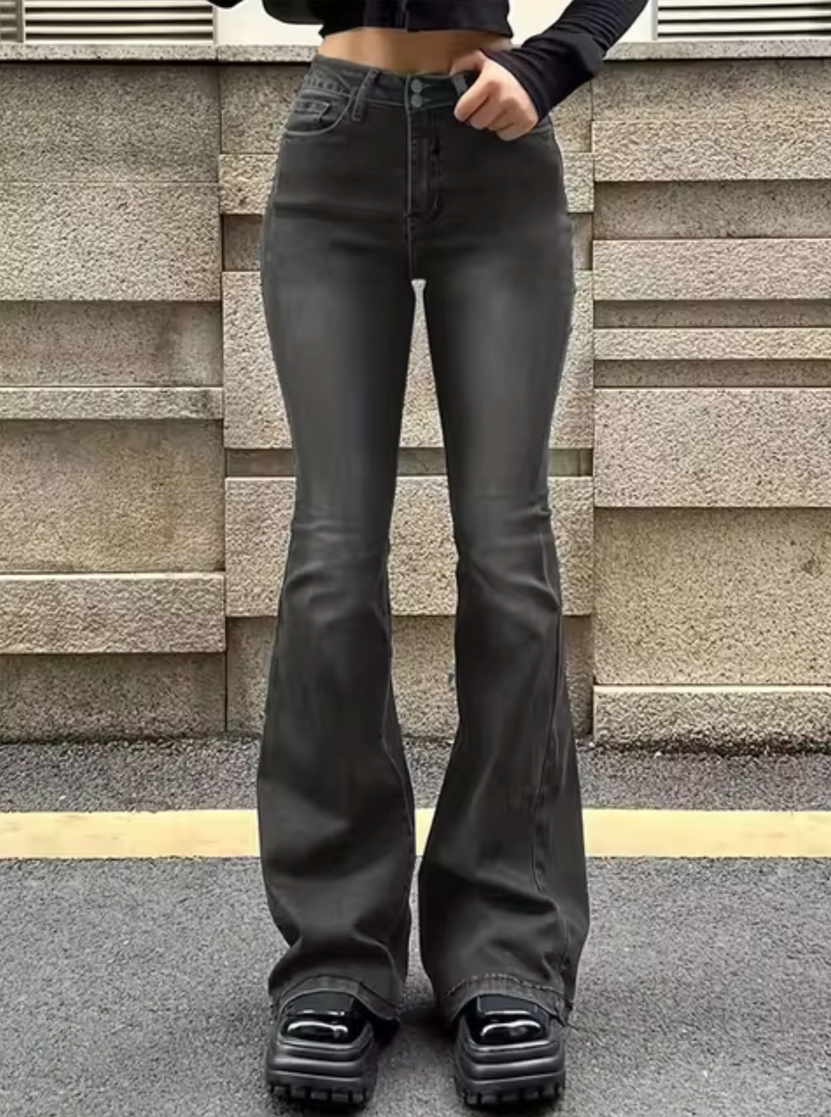 Galatea - Trendy High-Waisted Flared Denim Trousers for Women