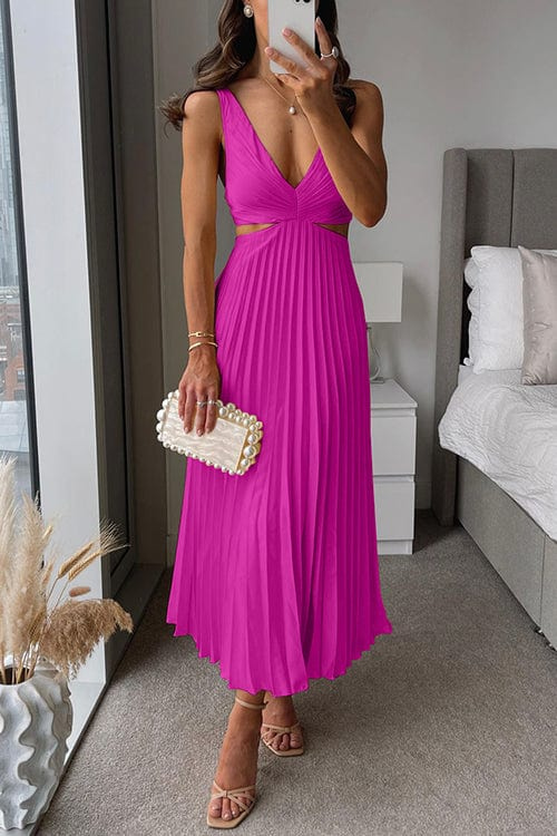 Carly - Elegant Pleated Satin Midi Dress for Graceful Movement